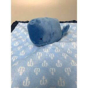 Cloud Island Blue Whale Baby Security Blanket Anchor Print Navy Satin Trim Lovey